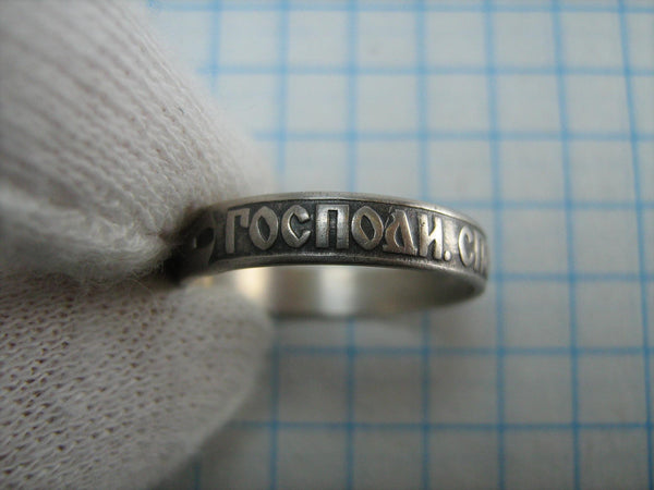 SOLID 925 Sterling Silver Ring Band US size 4.75 Russian Text Cyrillic Inscription Blessing Prayer God Lord Save Protect Guard Amulet Religious Religion Old Believers Cross Oxidized Vintage Christian Church Faith Jewelry Fine Jewellery RI000772