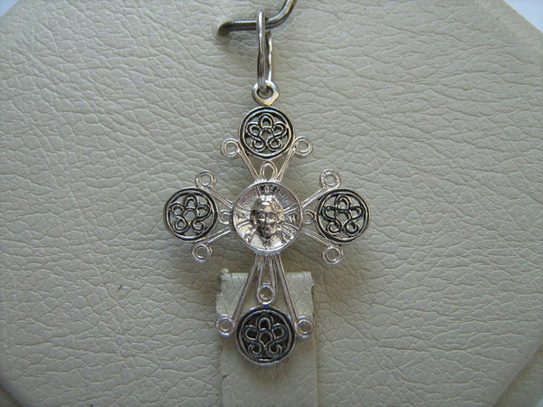 SOLID 925 Sterling Silver Cross Pendant Jesus Christ God Vernicle Image Face Head not made by human hands Text Christogram Monogram Chi-Rho Chrismon Filigree Pattern Oxidized Openwork New Never Worn Christian Church Faith Jewelry Fine Jewellery CR000338