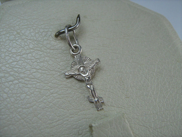 SOLID 925 Sterling Silver Cross Pendant Jesus Christ Crucifix Prayer Text Old Believers Small Filigree Pattern Vintage Christian Church Fine Faith Jewelry CR000470