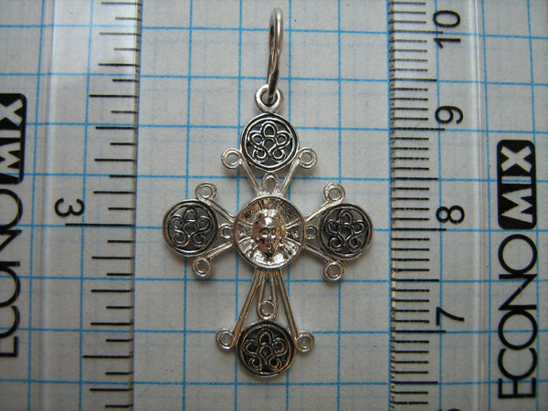 SOLID 925 Sterling Silver Cross Pendant Jesus Christ God Vernicle Image Face Head not made by human hands Text Christogram Monogram Chi-Rho Chrismon Filigree Pattern Oxidized Openwork New Never Worn Christian Church Faith Jewelry Fine Jewellery CR000338