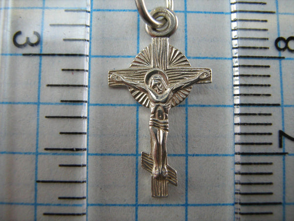 SOLID 925 Sterling Silver Cross Pendant Jesus Christ Crucifix Crucifixion Russian Text Cyrillic Inscription Prayer Save Protect Guardian Amulet Religious Old Believers Small Filigree Pattern Vintage Christian Church Faith Jewelry Fine Jewellery CR000470