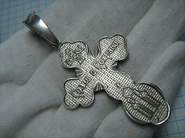SOLID 925 Sterling Silver Cross Pendant Jesus Christ Crucifix Crucifixion Text Inscription Prayer Guardian Amulet Religious Church Cupola Dome Large Heavy Filigree Pattern Oxidized Vintage Christian Church Faith Jewelry Fine Jewellery CR000283