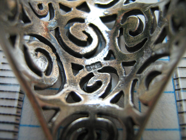 SOLID 925 Sterling Silver Ring US size 6.25 Whirlpool Comma Rose Flower Saddle Long Heavy Openwork Oxidized Pattern Fashion Style Design Ornament Cocktail Statement Vintage Handcrafted Handiwork Handmade Manual Work Jewelry Fine Jewellery RI000562