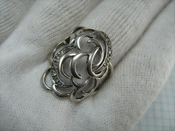 925 Sterling silver ring openwork pattern and with round clear Cubic Zirconia stones, looks like turtle shell dome cupola