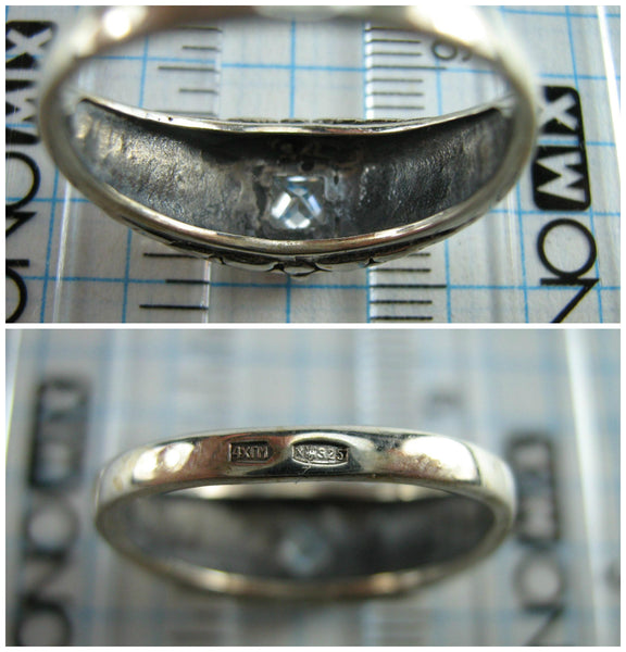 SOLID 925 Sterling Silber Ring Band Signet US-Größe 8,75 Chevron-Muster Prinzessin CZ Vintage handgefertigter feiner Schmuck RI000678