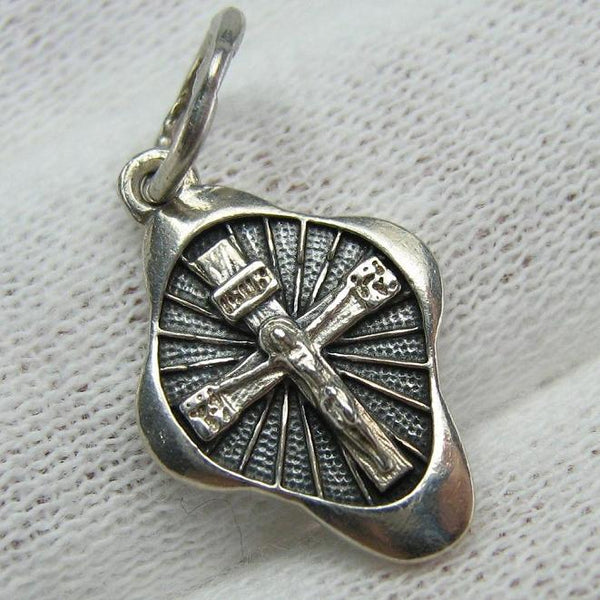 925 Sterling Silver small cross pendant and Jesus Christ crucifix with Christian prayer inscription to God.