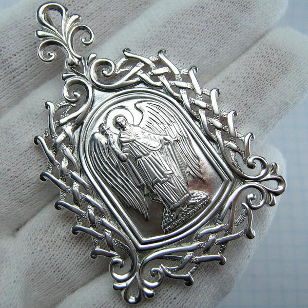 925 Sterling Silver icon pendant and medal in openwork frame depicting Saint Angel the Guardian.