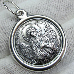 925 Sterling Silver icon pendant and medal in a round frame depicting Saint Angel the Guardian.