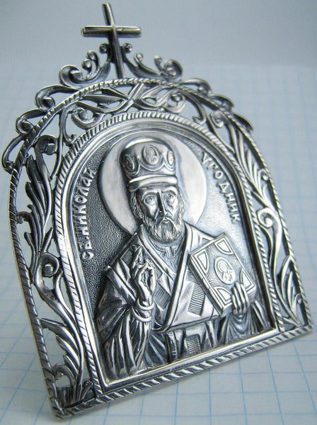 925 Sterling Silver table icon depicting Saint Nicholas God-pleaser. 