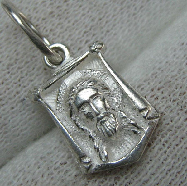 New 925 Sterling Silver icon pendant and medal with Christian prayer inscription to Jesus Christ depicting the face of Savior not made by human hands, also called Vernicle Image of Edessa. 