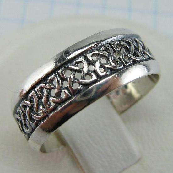 Mens Plain Ring Real 925 Sterling Silver & Black Oxidized Wedding Band  Greek Key