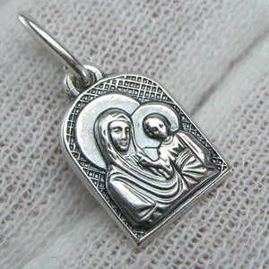 925 Sterling Silver small pendant and medal depicting Kazan icon of Mother of God and Jesus Christ.