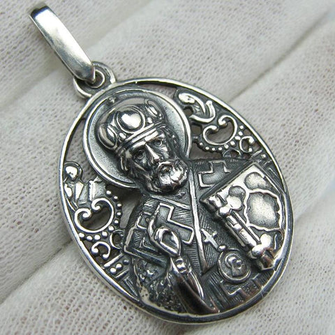SOLIDE 925 Sterling Silver Icon Pendentif Médaille Saint Nicolas le Wonderworker Amulette Religieuse Vintage Christian Church Fine and Faith Jewelry MD001146