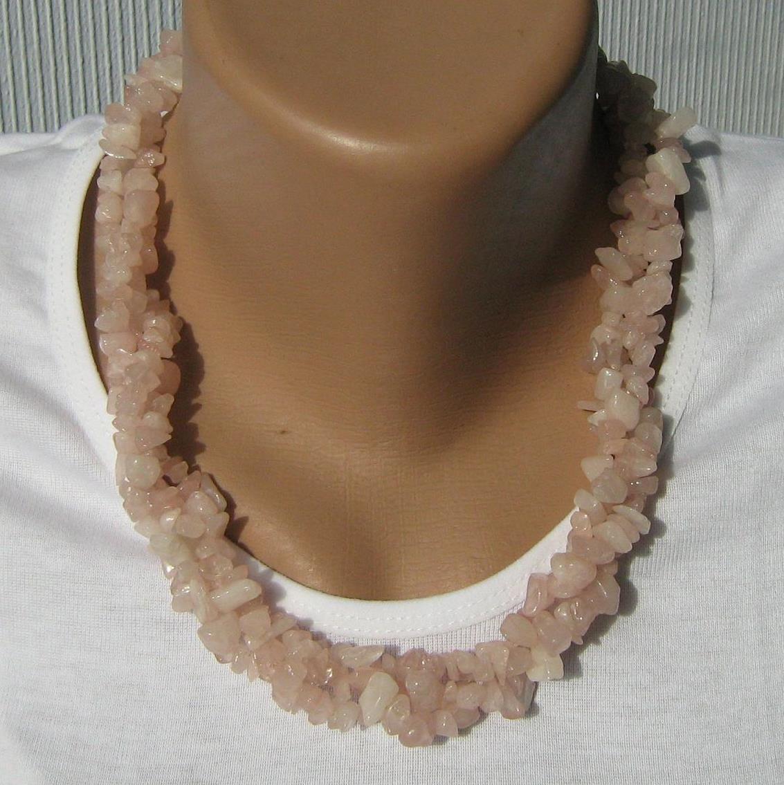New natural pink quartz multistrand necklace with adjustable length.