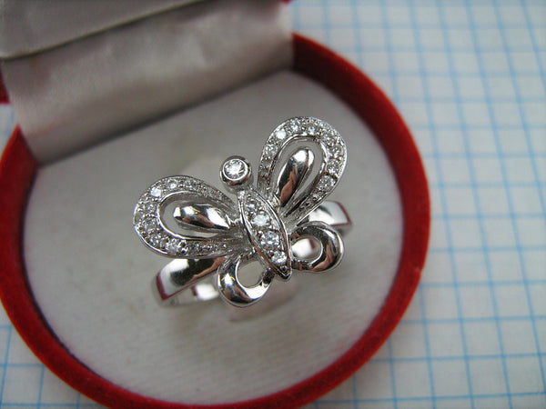 925 Sterling silver ring which depicts butterfly insect openwork and with round clear Cubic Zirconia stones brand new