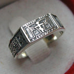 Real pure solid 925 Sterling Silver band with Christian prayer inscription to God on the black background of enamel inlay with cross and heart symbolizing faith and charity