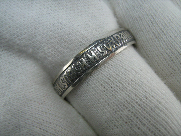 Real pure solid925 Sterling Silver band with Christian prayer inscription to God on the black oxidized background with old believers 