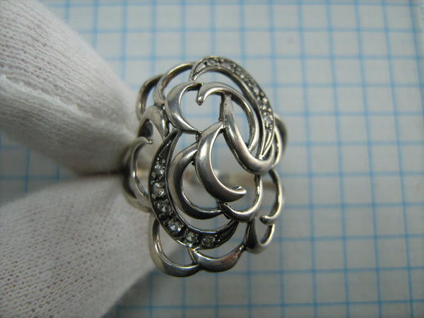 925 Sterling silver ring openwork pattern and with round clear Cubic Zirconia stones, looks like turtle shell dome cupola