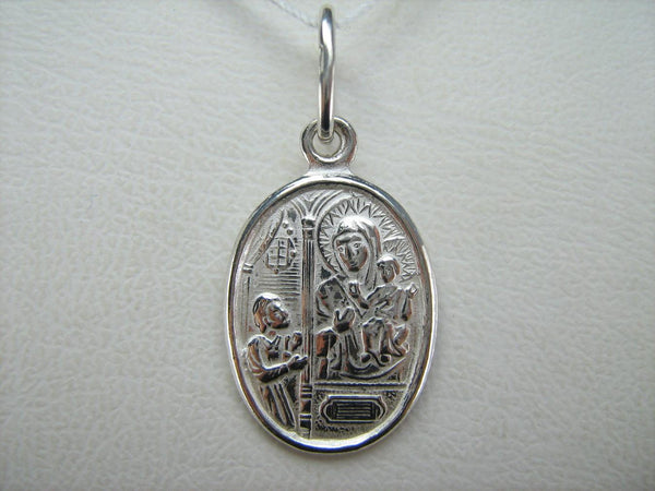925 Sterling Silver icon pendant and medal in oval frame depicting Mother of God Unhoped Joy, also called Unexpected Joy.