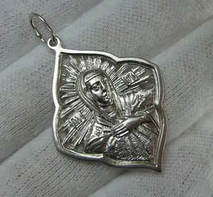 Real pure solid 925 Sterling Silver large icon, openwork pendant and medal with Christian prayer inscription to Mother of God Saint Mary