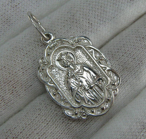 SOLID 925 Sterling Silver Icon Pendant Medal Saint Vladimir Prince of Kiev and Novgorod Equal-to-the-Apls Text Inscription Prayer Guardian Amulet Religious Cross Angel Filigree New Never Worn Christian Church Faith Jewelry Fine Jewellery MD000815