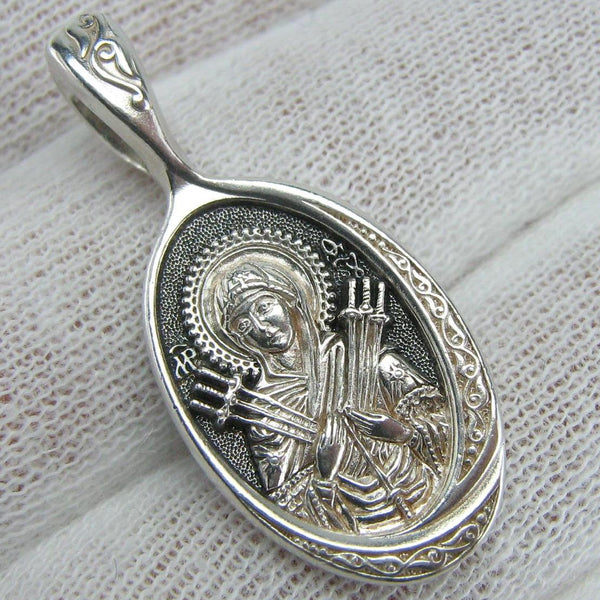 925 Sterling Silver pendant and medal showing Seven Arrows icon of Mother of God.