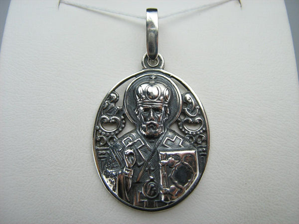 SÓLIDO 925 Icono de plata esterlina Colgante Medalla San Nicolás el Trabajador de las maravillas Amuleto religioso Iglesia cristiana de la vendimia Joyería fina y de fe MD001146