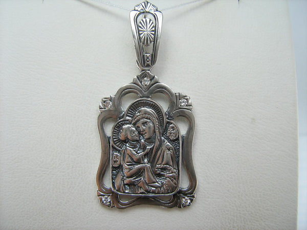 Vintage 925 Sterling Silver icon pendant and medal in oval frame depicting Mother of God and Jesus Christ