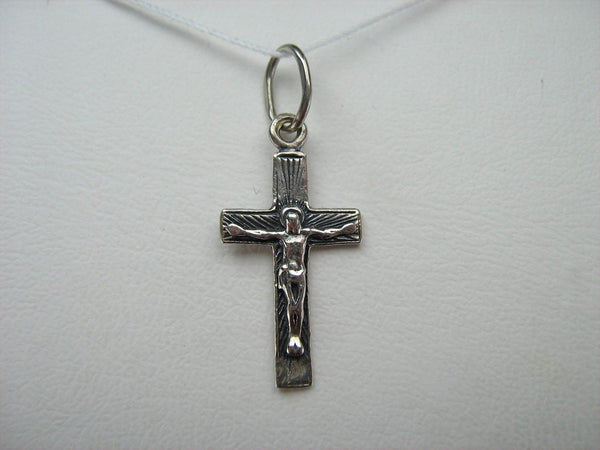 925 Sterling Silver small cross pendant and Jesus Christ crucifix with Christian prayer inscription to God.