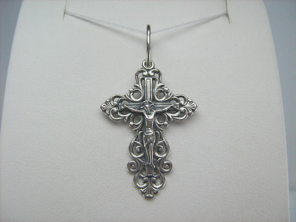 925 Sterling Silver cross pendant and crucifix with Christian prayer inscription and text to God.