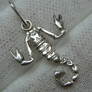 Vintage solid 925 Sterling Silver small scorpion pendant decorated with openwork oxidized detailed finish. A good gift for scorpio zodiac birthday.