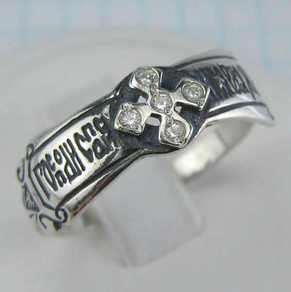 SOLID 925 Sterling Silver Ring Band US size 10.5 Russian Text Prayer Amulet Religious Cross New Oxidized Christian Church Faith Jewelry RI001033