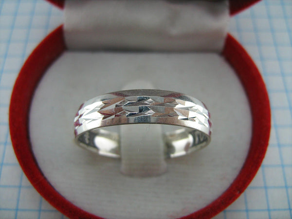 Real solid 925 Sterling Silver eternity ring with Christian prayer inscription to God inside the band with old believers cross and oxidized pattern
