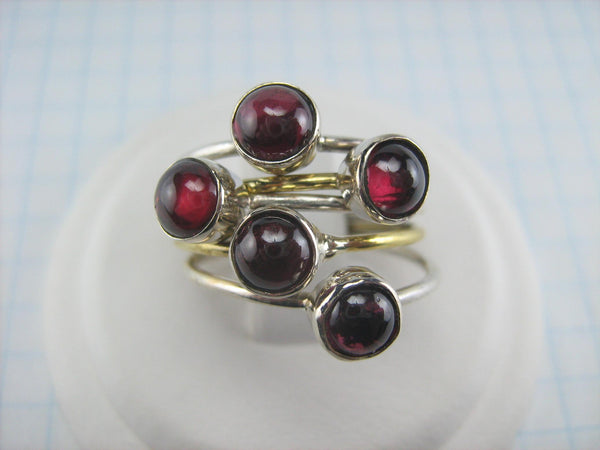 925 solid Sterling Silver band with natural cabochon garnet stones, designed as combo multi ring set.